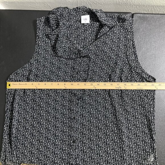Cabi Blouse Womens Sz XL Black Music Notes Button Up Top Sleeveless Sheer Artsy - Picture 5 of 9